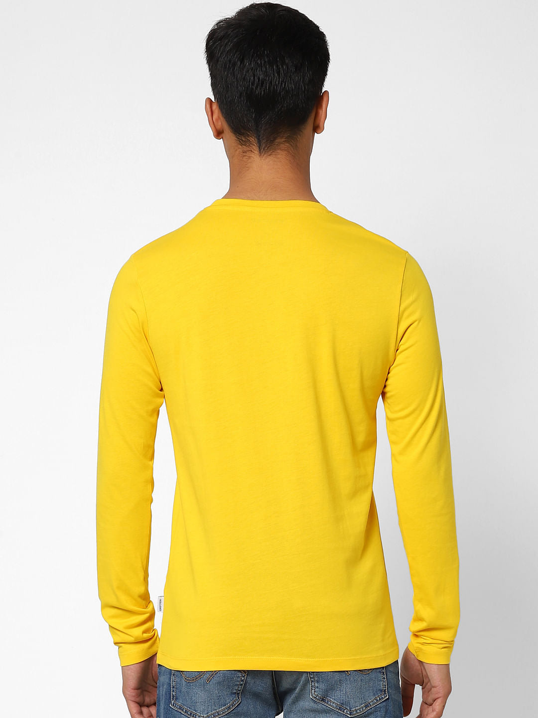 Yellow Logo Print Full Sleeves T-shirt
