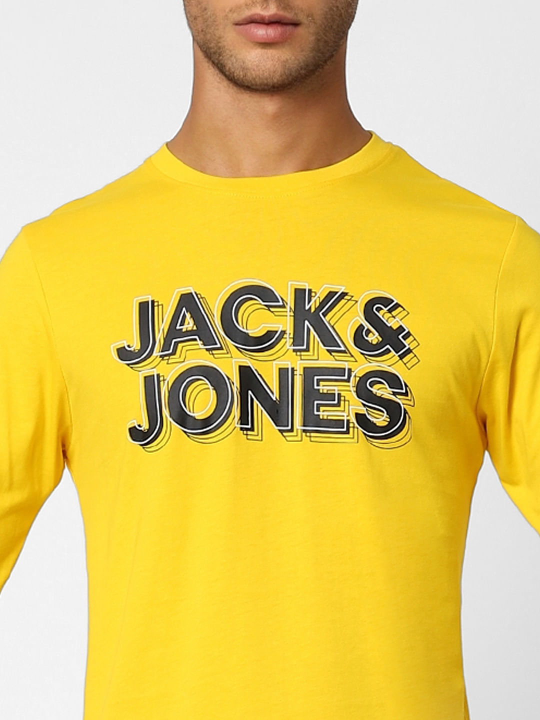 Yellow Logo Print Full Sleeves T-shirt
