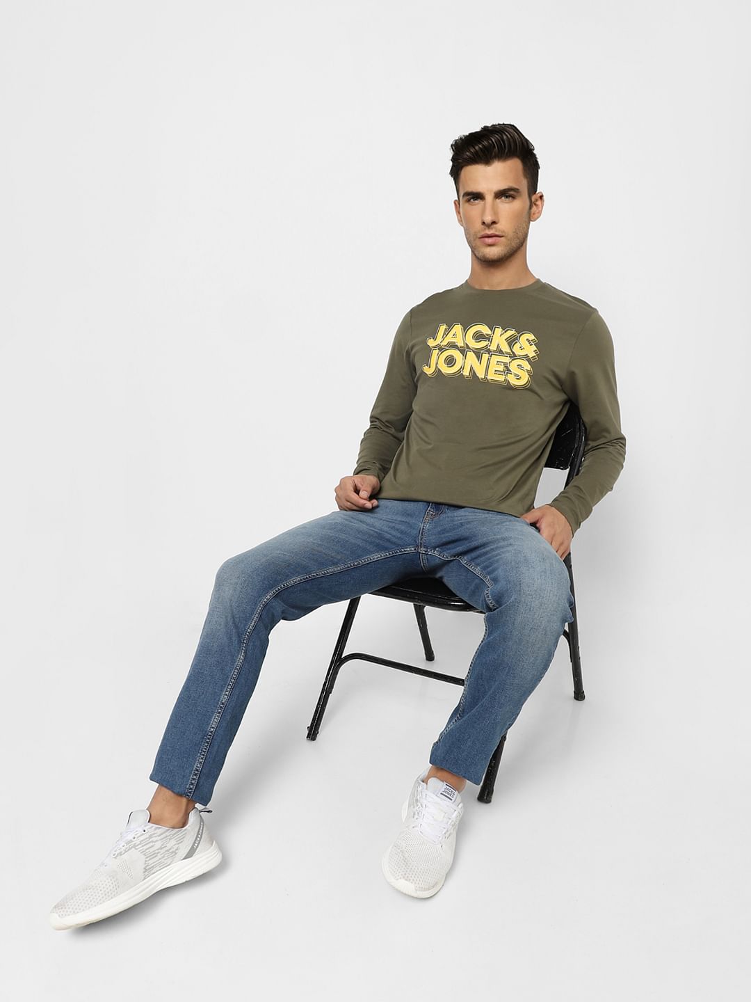 Dark Green Logo Print Crew Neck T-shirt - S