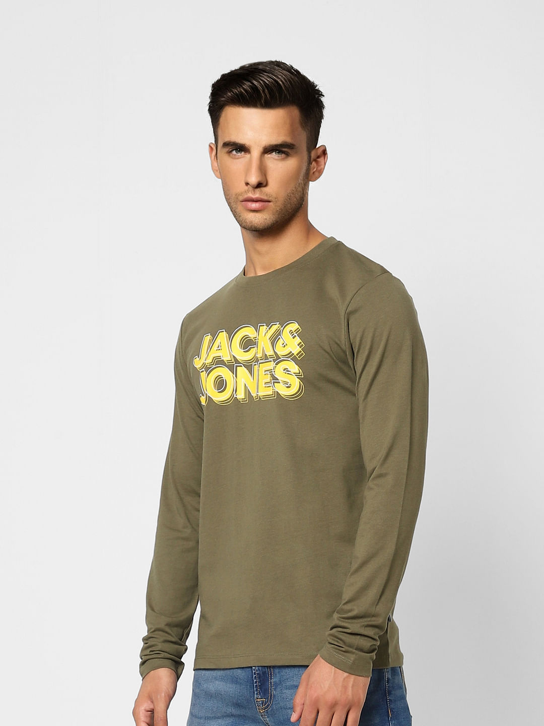 Dark Green Logo Print Crew Neck T-shirt