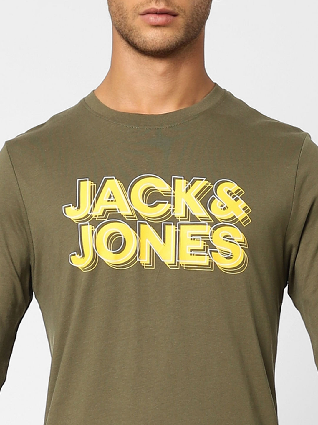 Dark Green Logo Print Crew Neck T-shirt