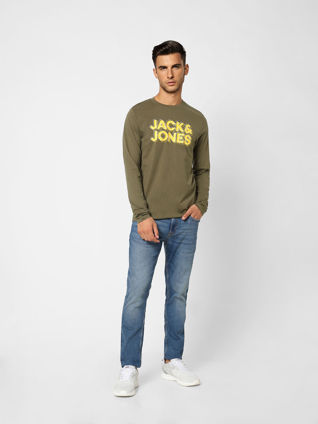 Dark Green Logo Print Crew Neck T-shirt