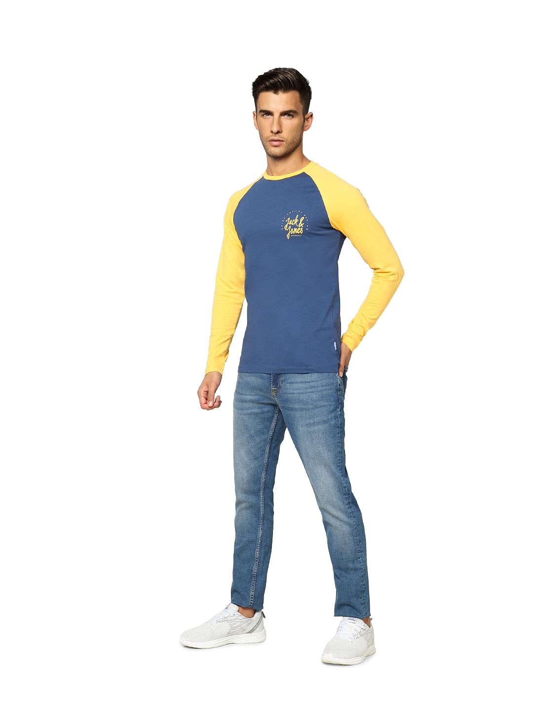 Blue Colourblocked Crew Neck T-shirt