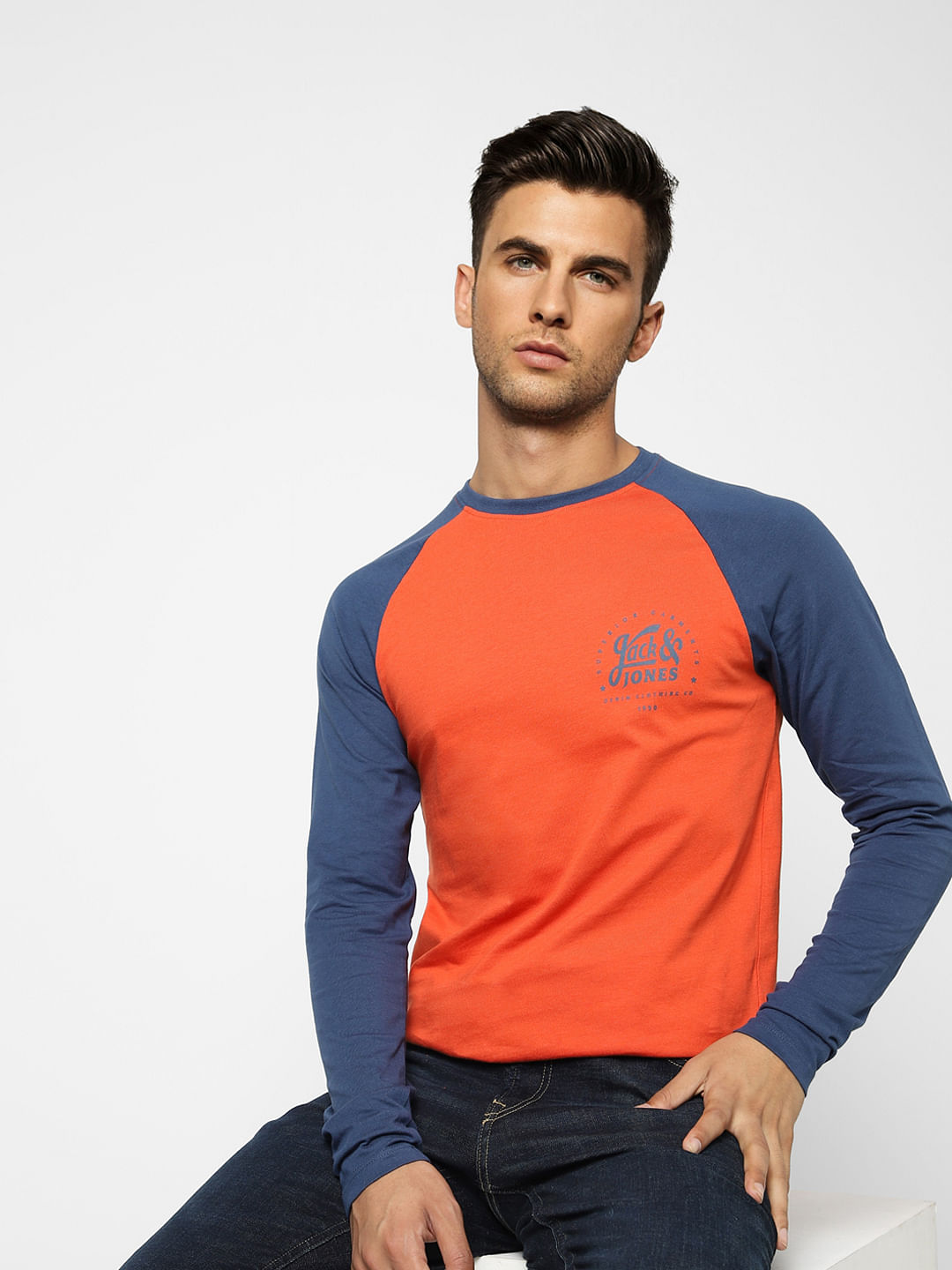 Red Colourblocked Crew Neck T-shirt - S