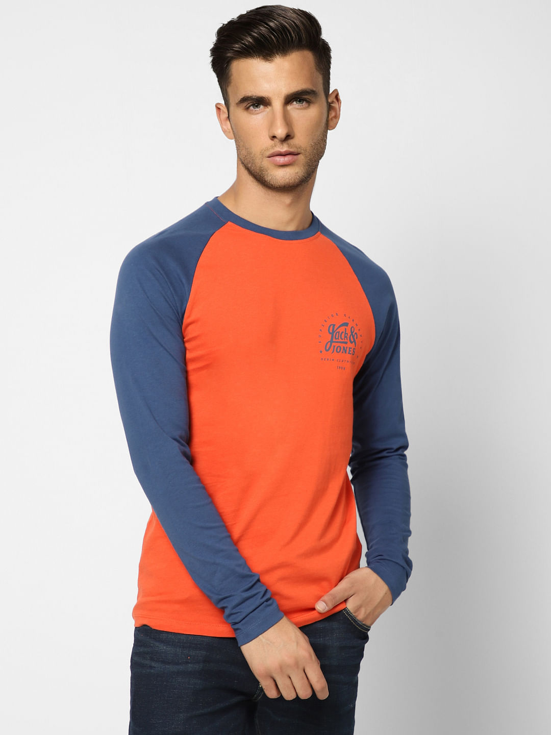 Red Colourblocked Crew Neck T-shirt