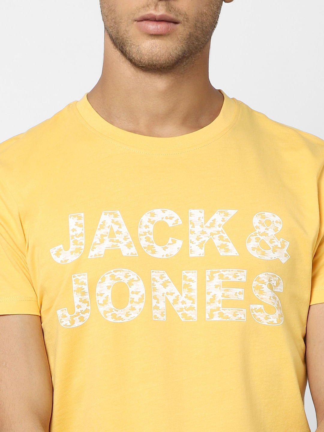 Yellow Camo Logo Crew Neck T-shirt