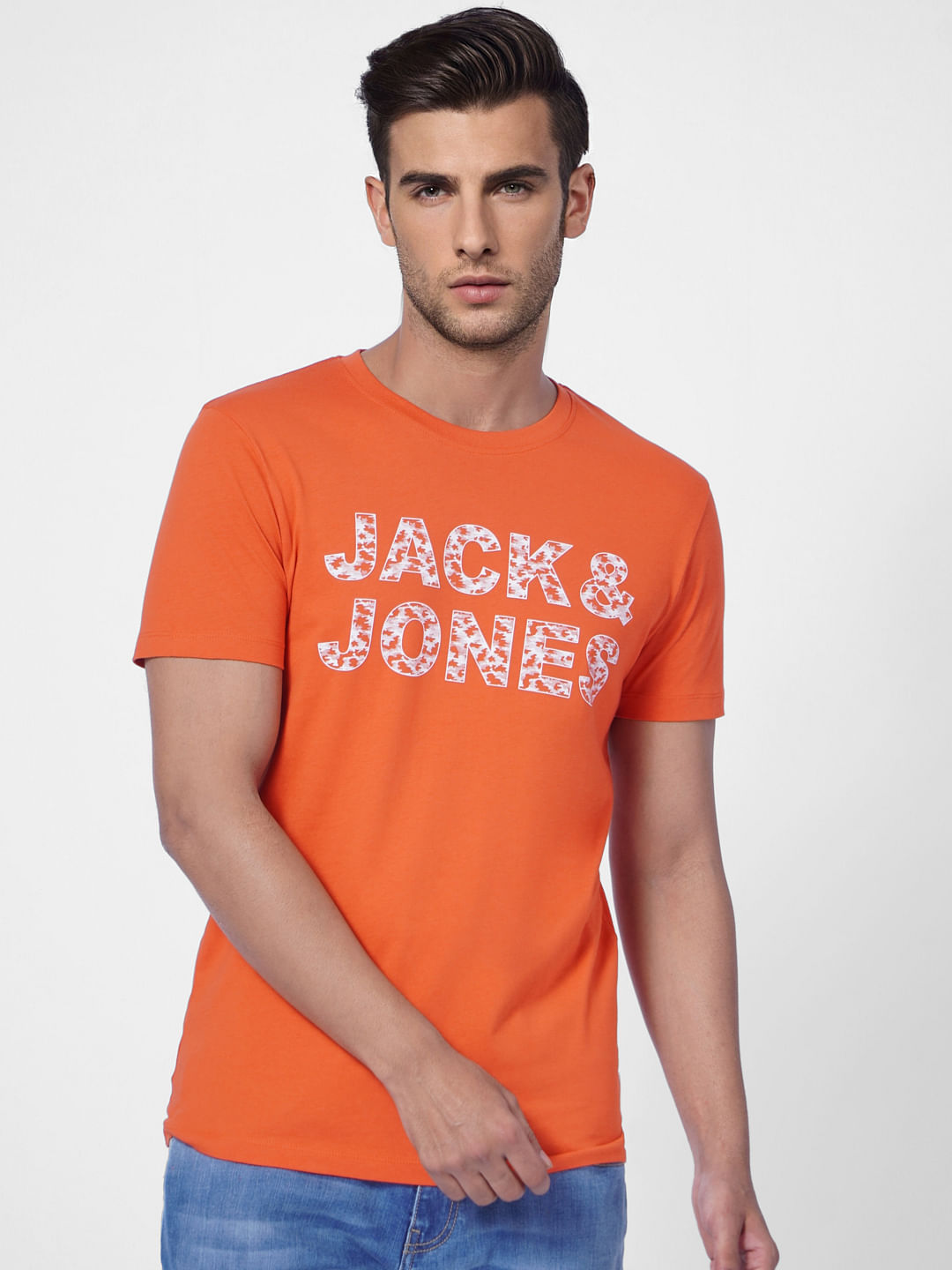 Orange Camo Logo Crew Neck T-shirt