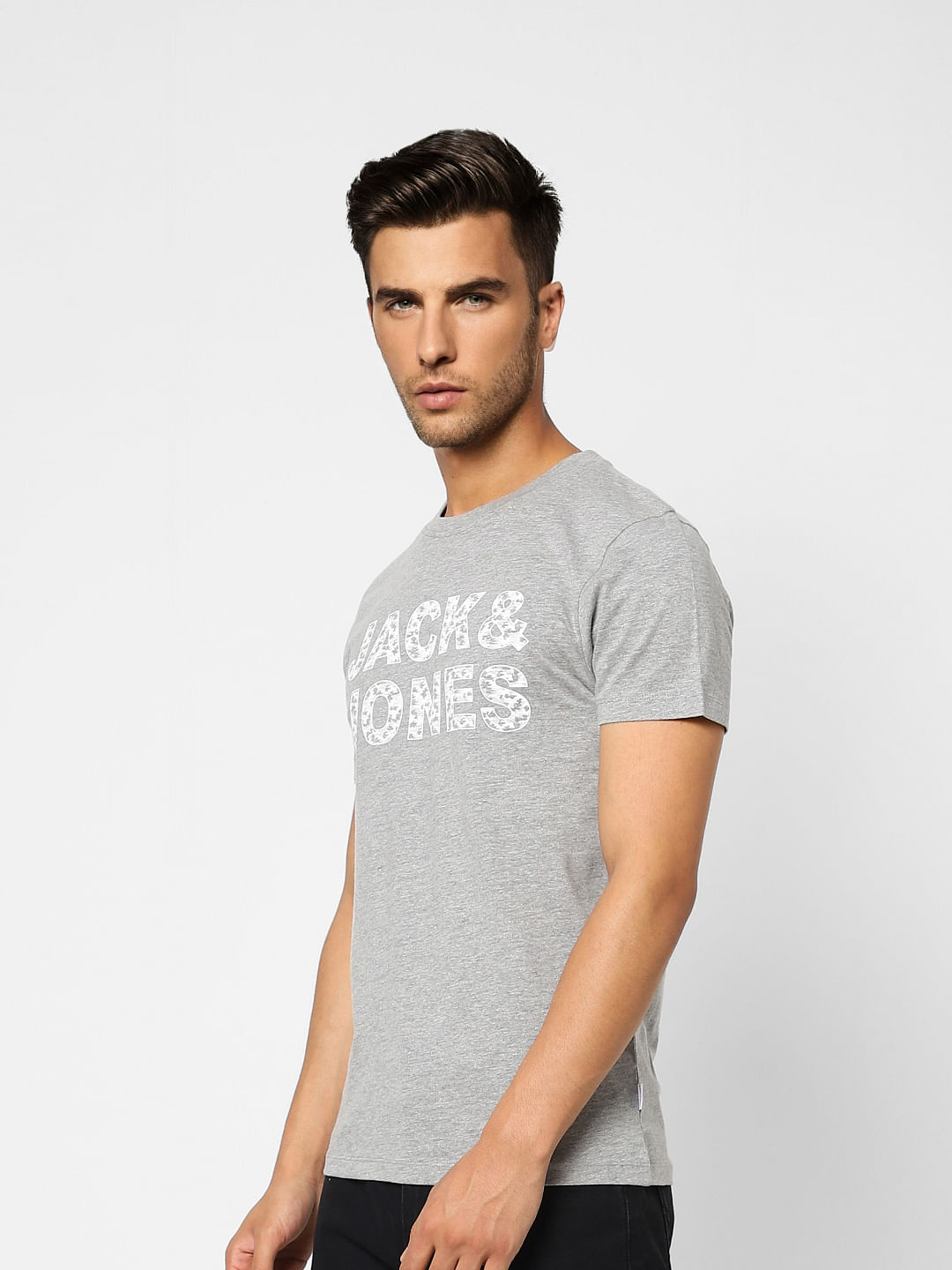 Grey Logo Print Crew Neck T-shirt