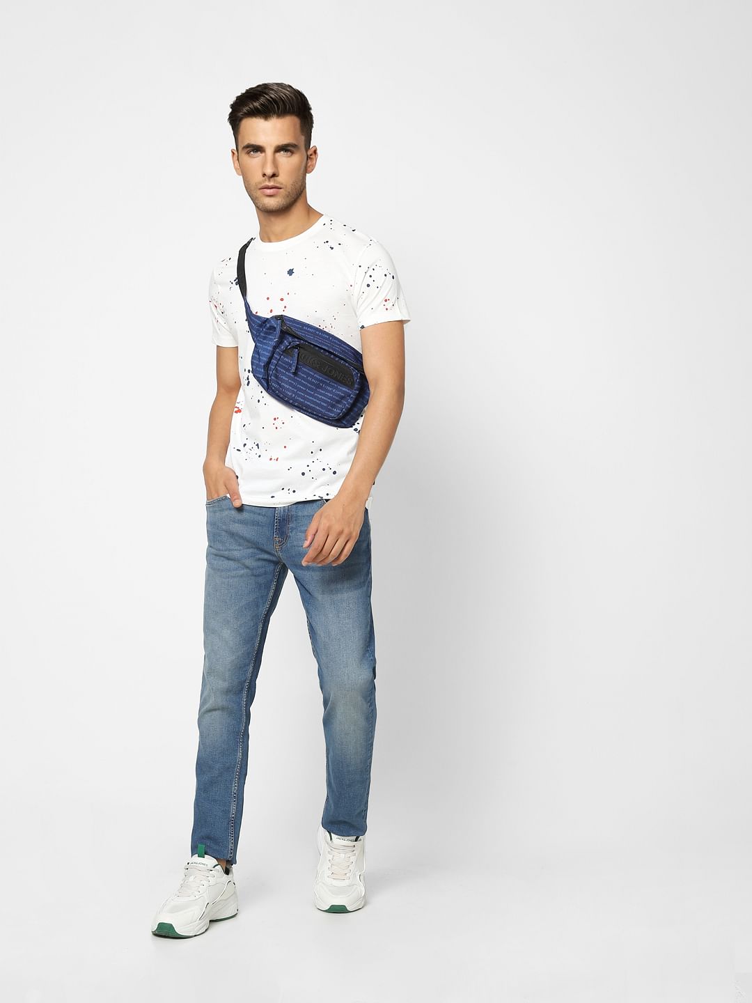 White Printed Crew Neck T-shirt - S
