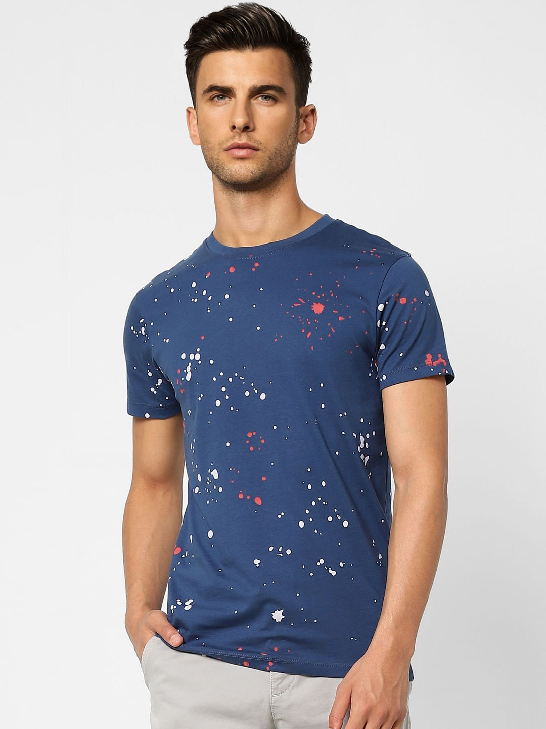 Blue Printed Crew Neck T-shirt