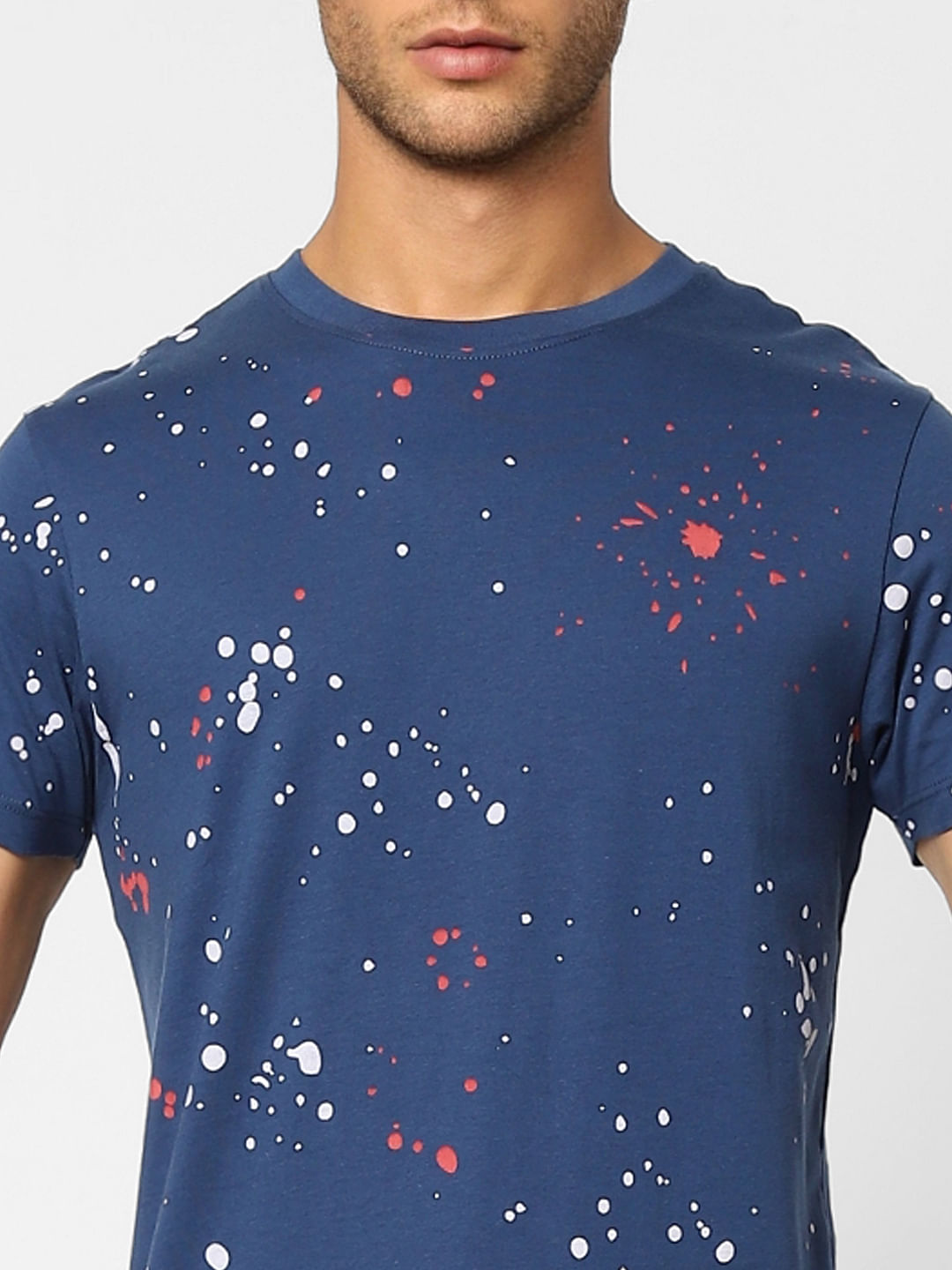 Blue Printed Crew Neck T-shirt