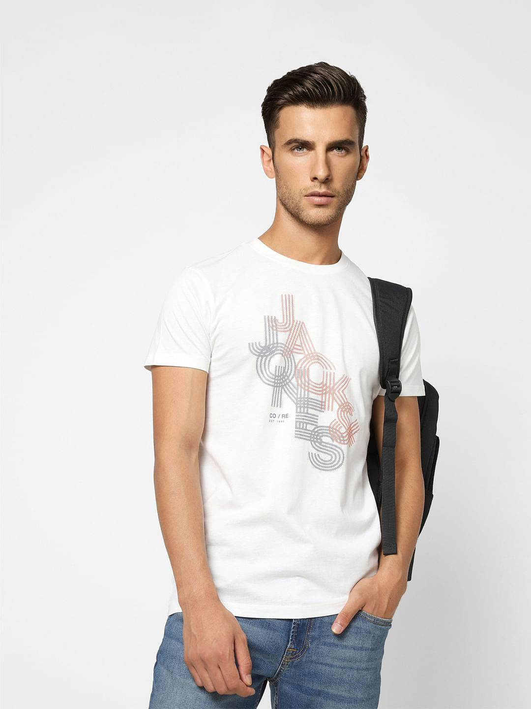 White Typographic Logo Crew Neck T-shirt - S