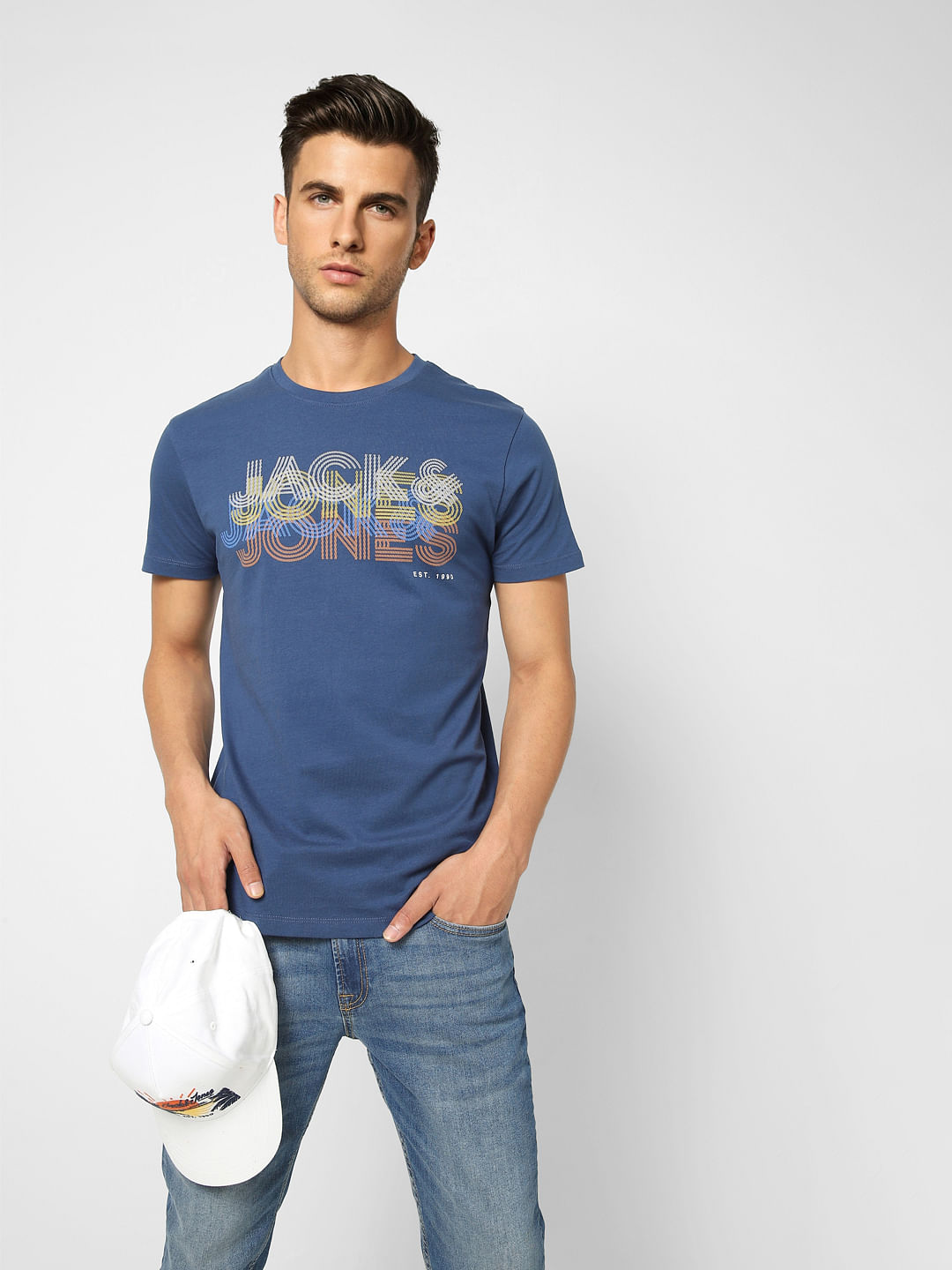 Dark Blue Typographic Logo Crew Neck T-shirt - S