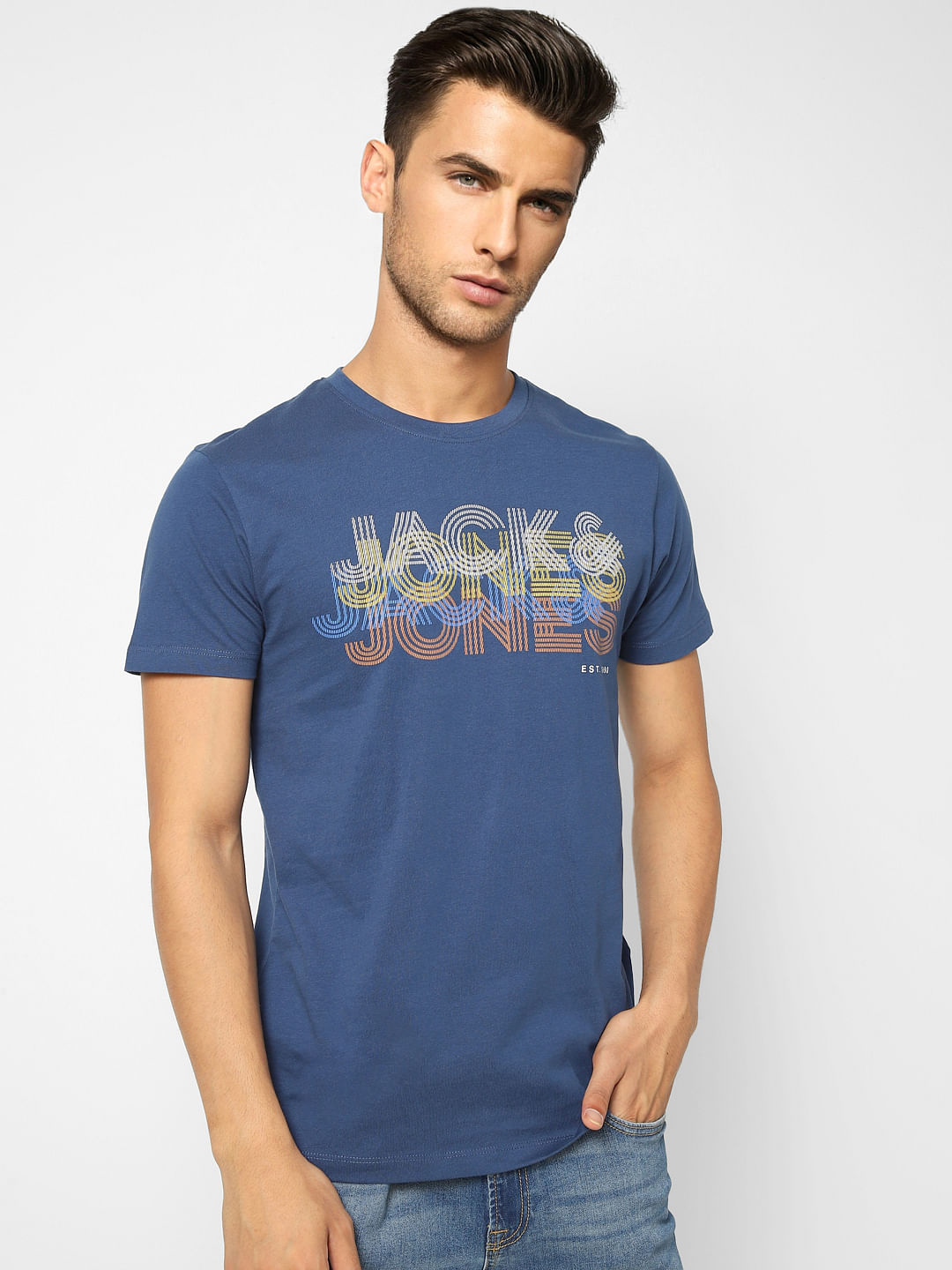 Dark Blue Typographic Logo Crew Neck T-shirt