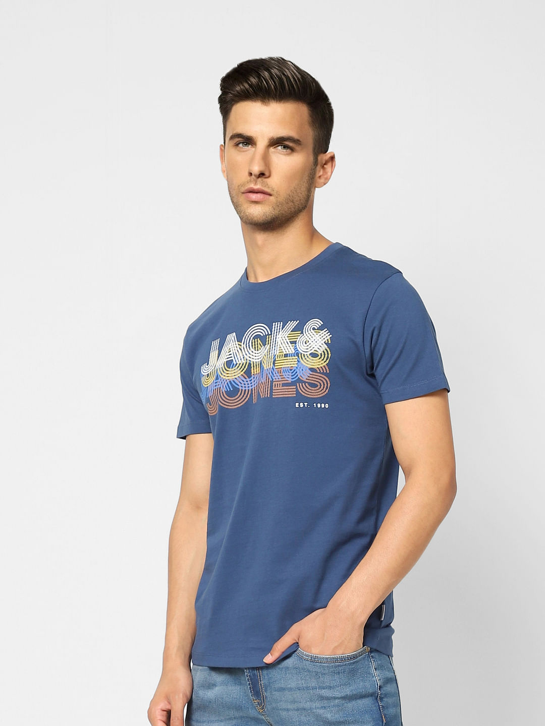 Dark Blue Typographic Logo Crew Neck T-shirt