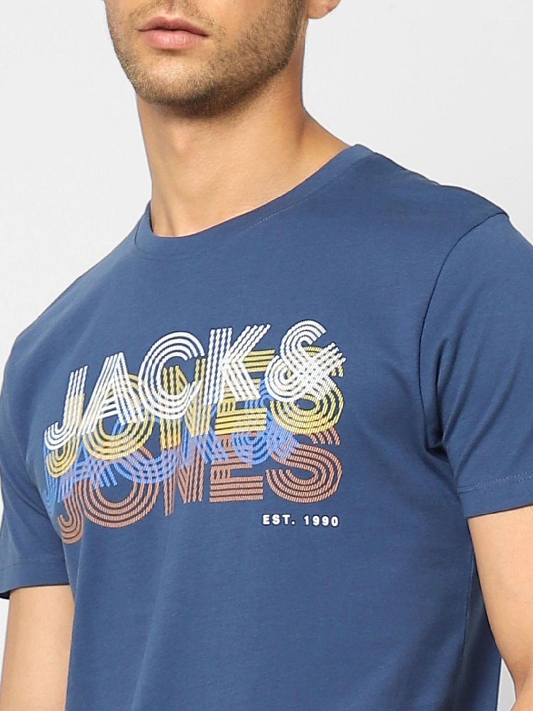 Dark Blue Typographic Logo Crew Neck T-shirt