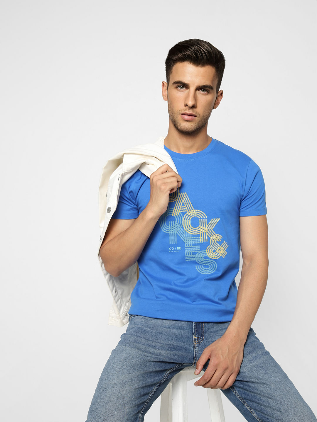 Blue Typographic Logo Crew Neck T-shirt - S