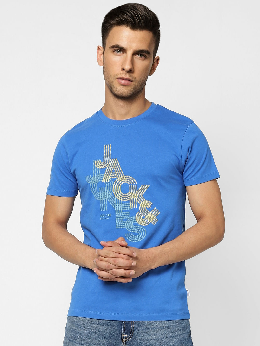Blue Typographic Logo Crew Neck T-shirt