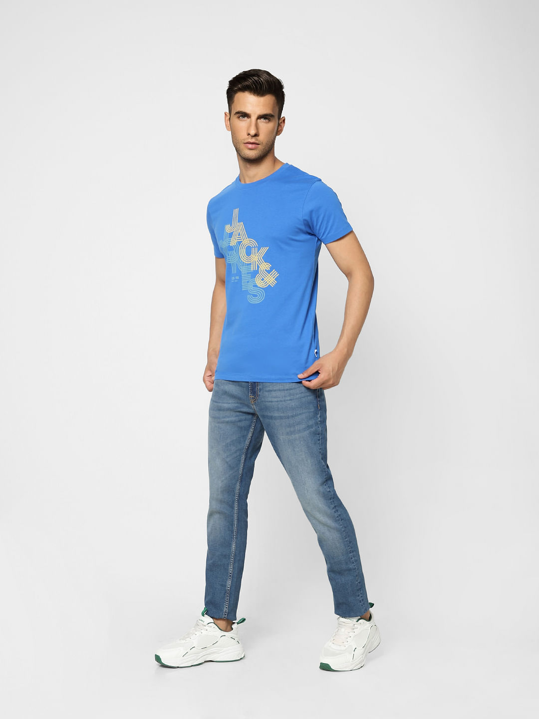 Blue Typographic Logo Crew Neck T-shirt