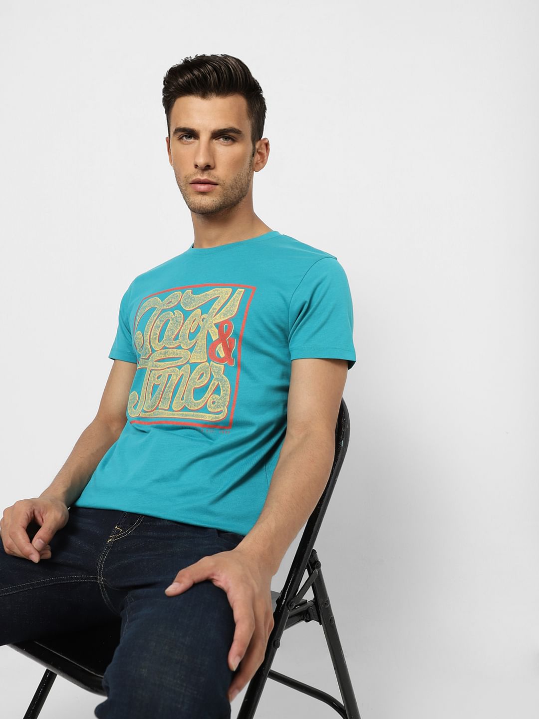 Blue Graphic Print Crew Neck T-shirt - S