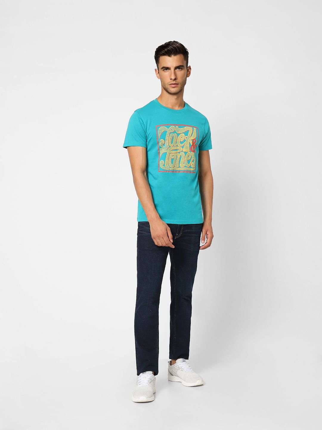 Blue Graphic Print Crew Neck T-shirt