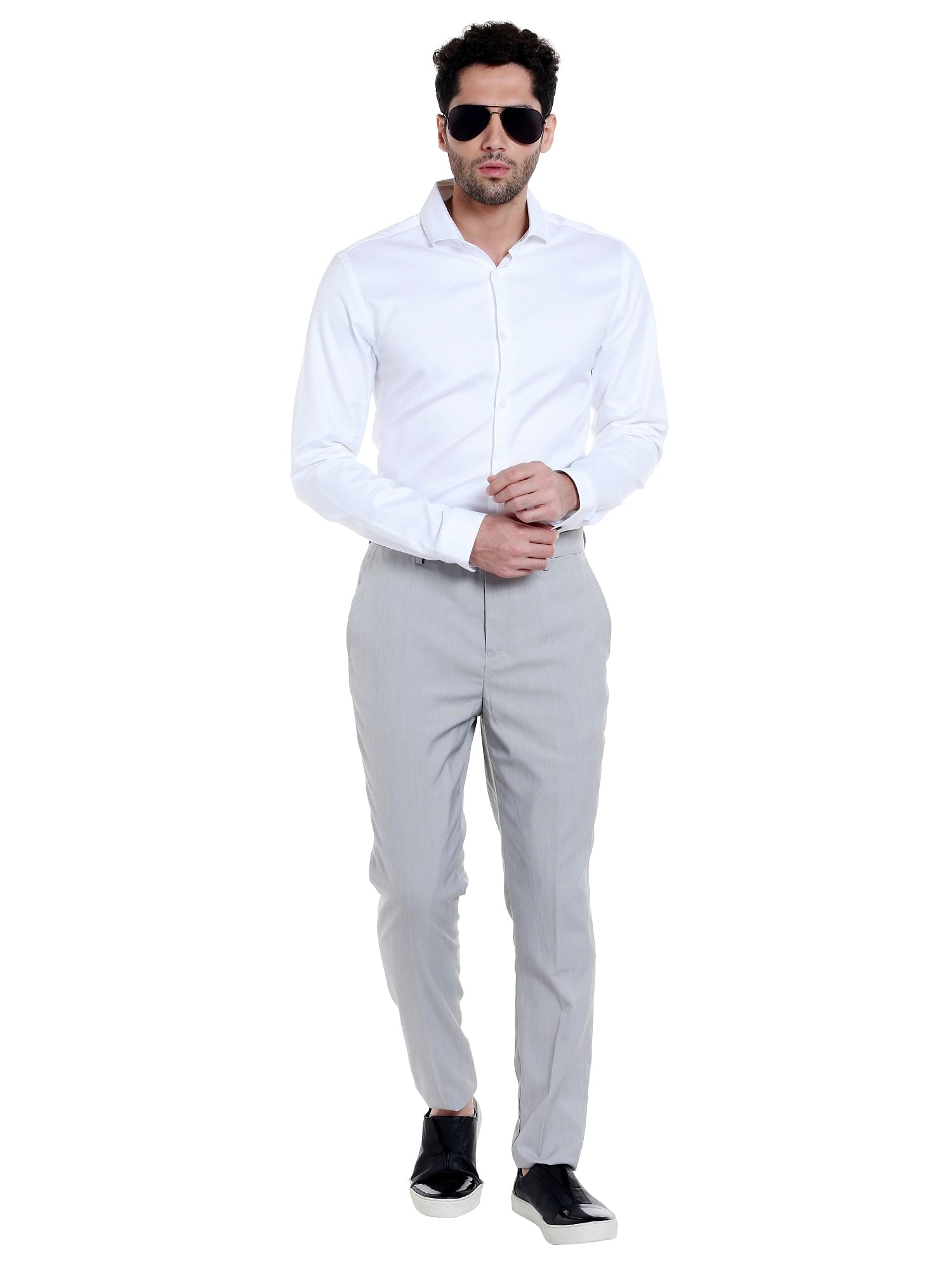 Grey Mid Rise Formal Trousers