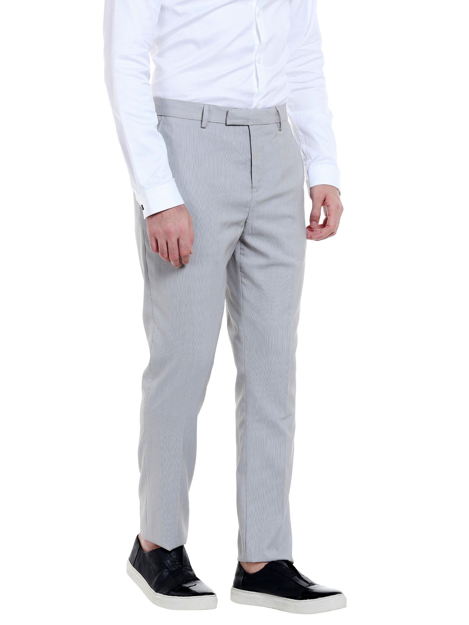 Grey Mid Rise Formal Trousers