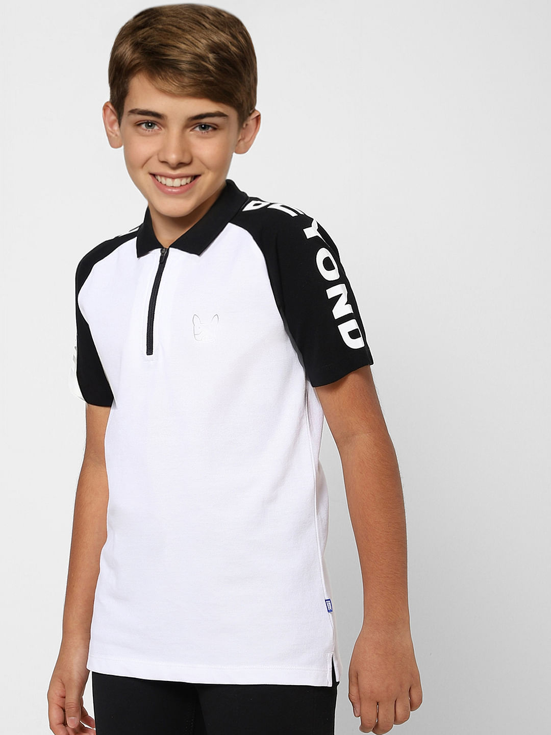 Boys White Polo Neck T-shirt