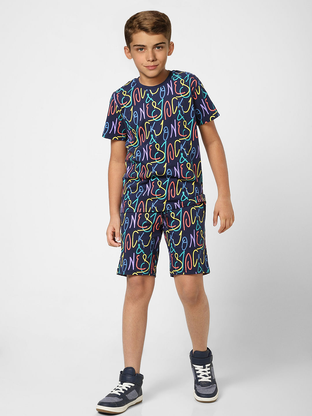 Boys Blue Printed Co-ord T-shirt