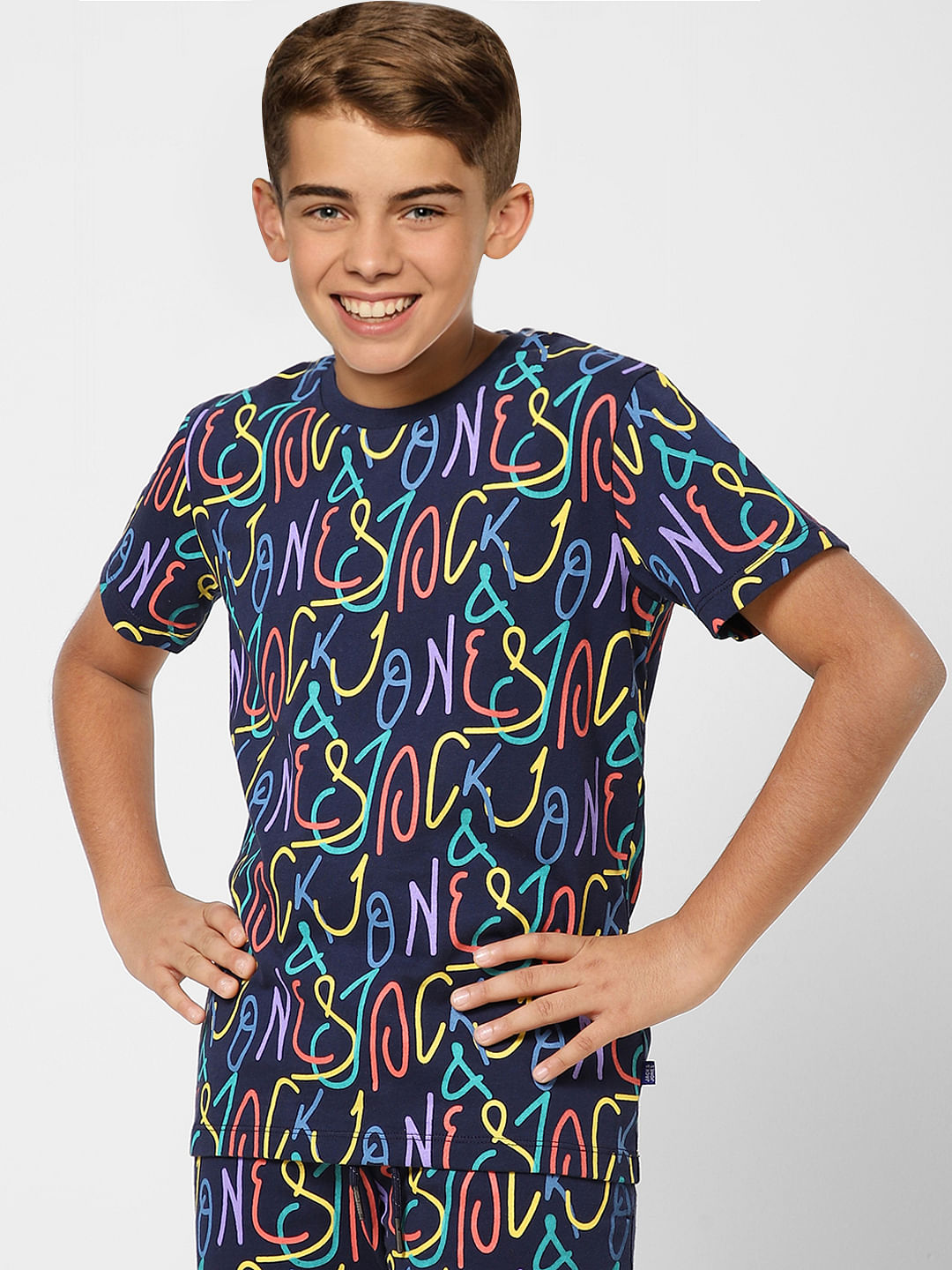 Boys Blue Printed Co-ord T-shirt