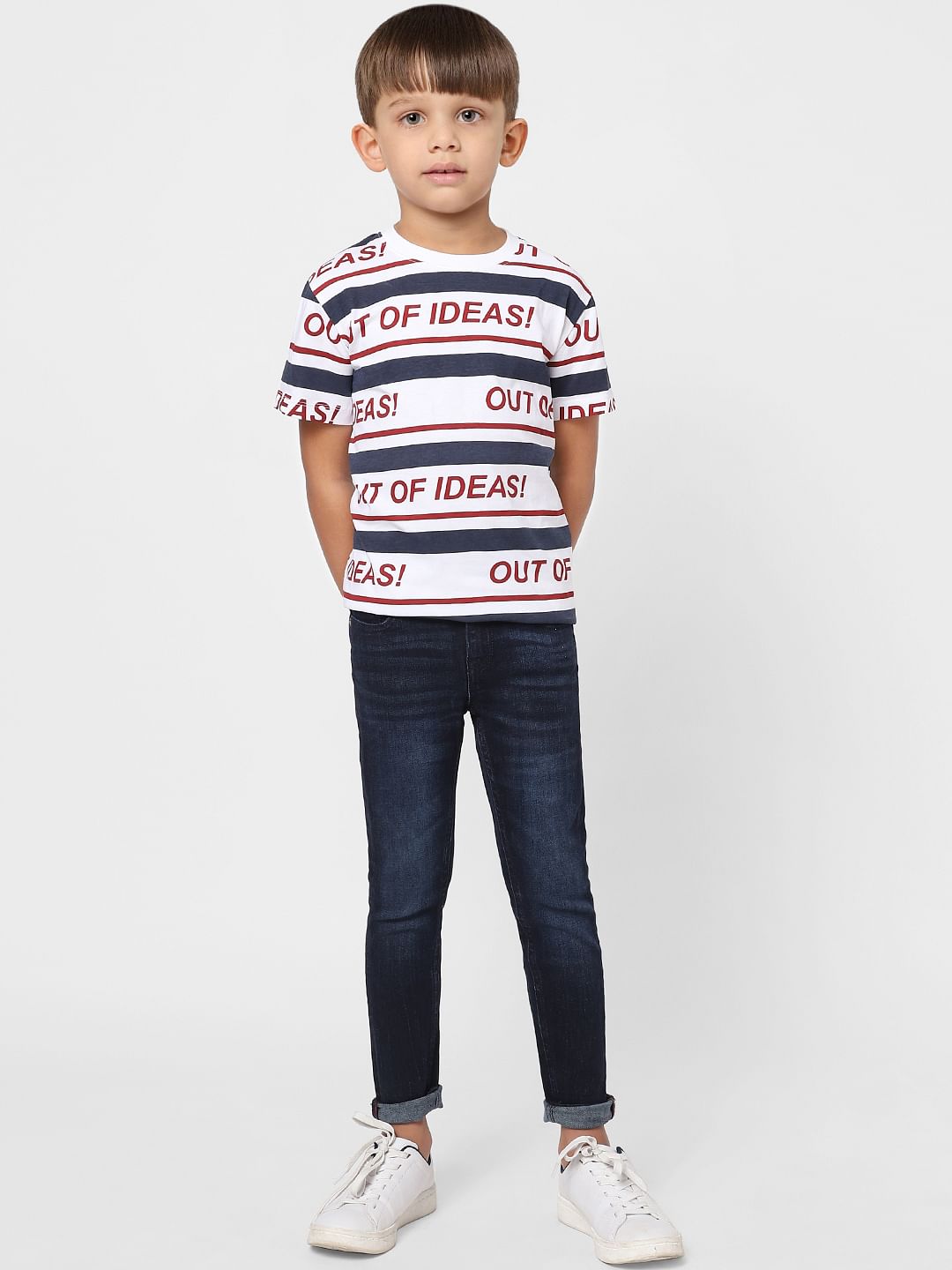 Boys White Striped Crew Neck T-shirt - 9/10Y