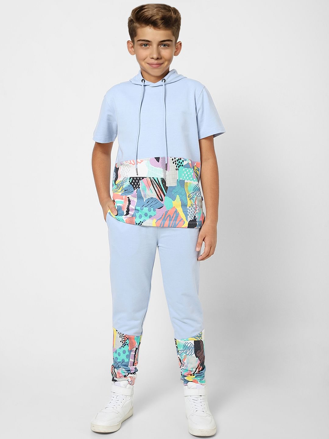 Boys Blue Printed Co-ord Hooded T-shirt - 4/5Y
