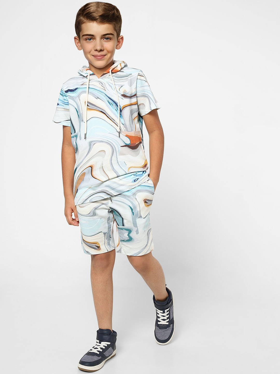 BOYS Blue Printed Hooded Sweatshirt - 4/5Y