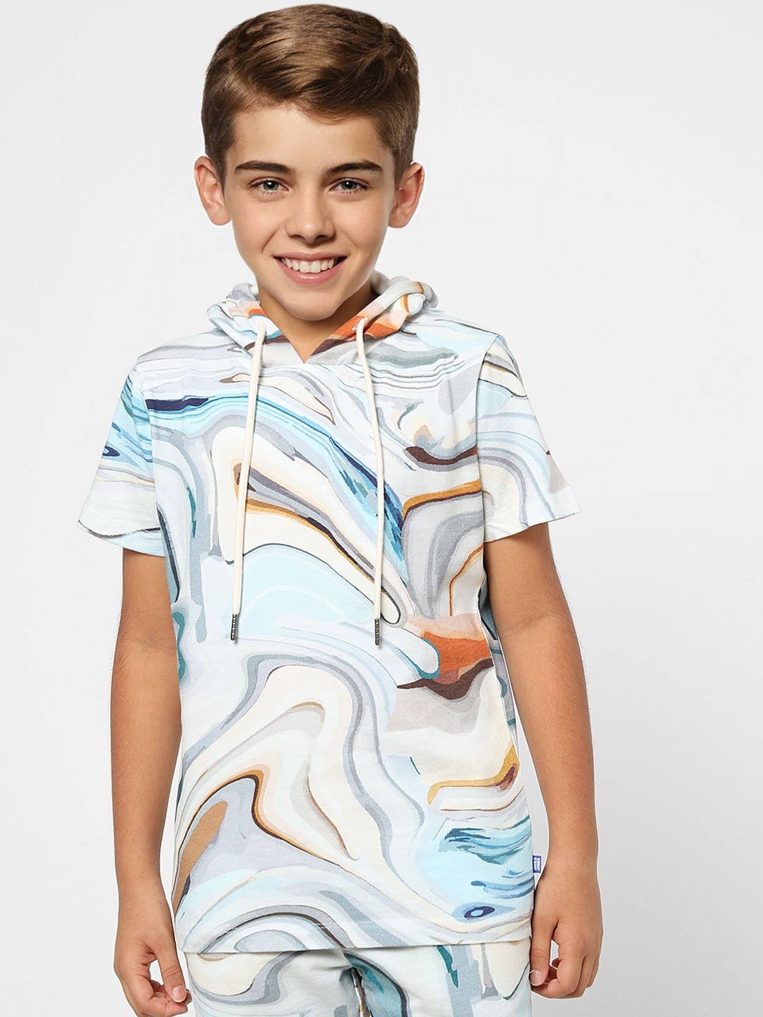 BOYS Blue Printed Hooded Sweatshirt