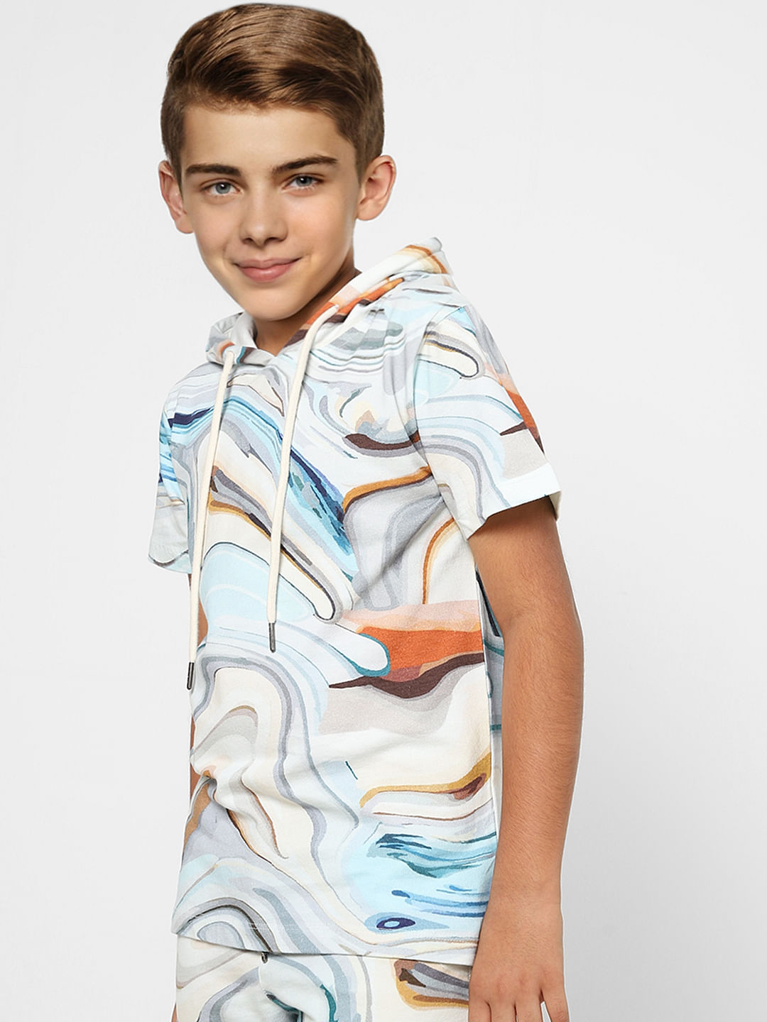 BOYS Blue Printed Hooded Sweatshirt
