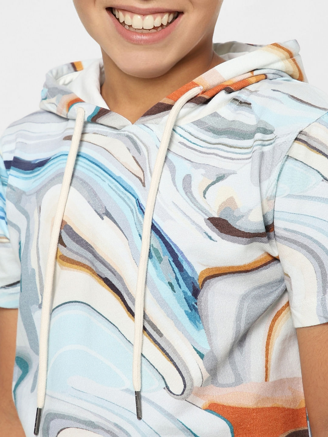 BOYS Blue Printed Hooded Sweatshirt