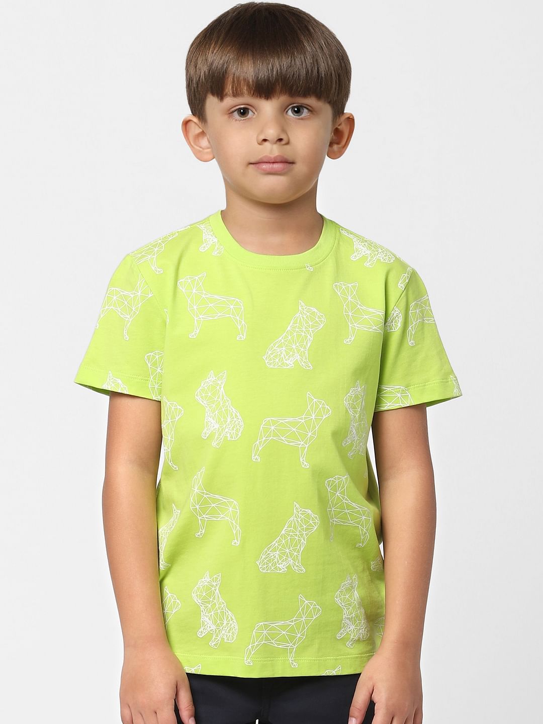 Boys Lime Green Printed Crew Neck T-shirt - 4/5Y