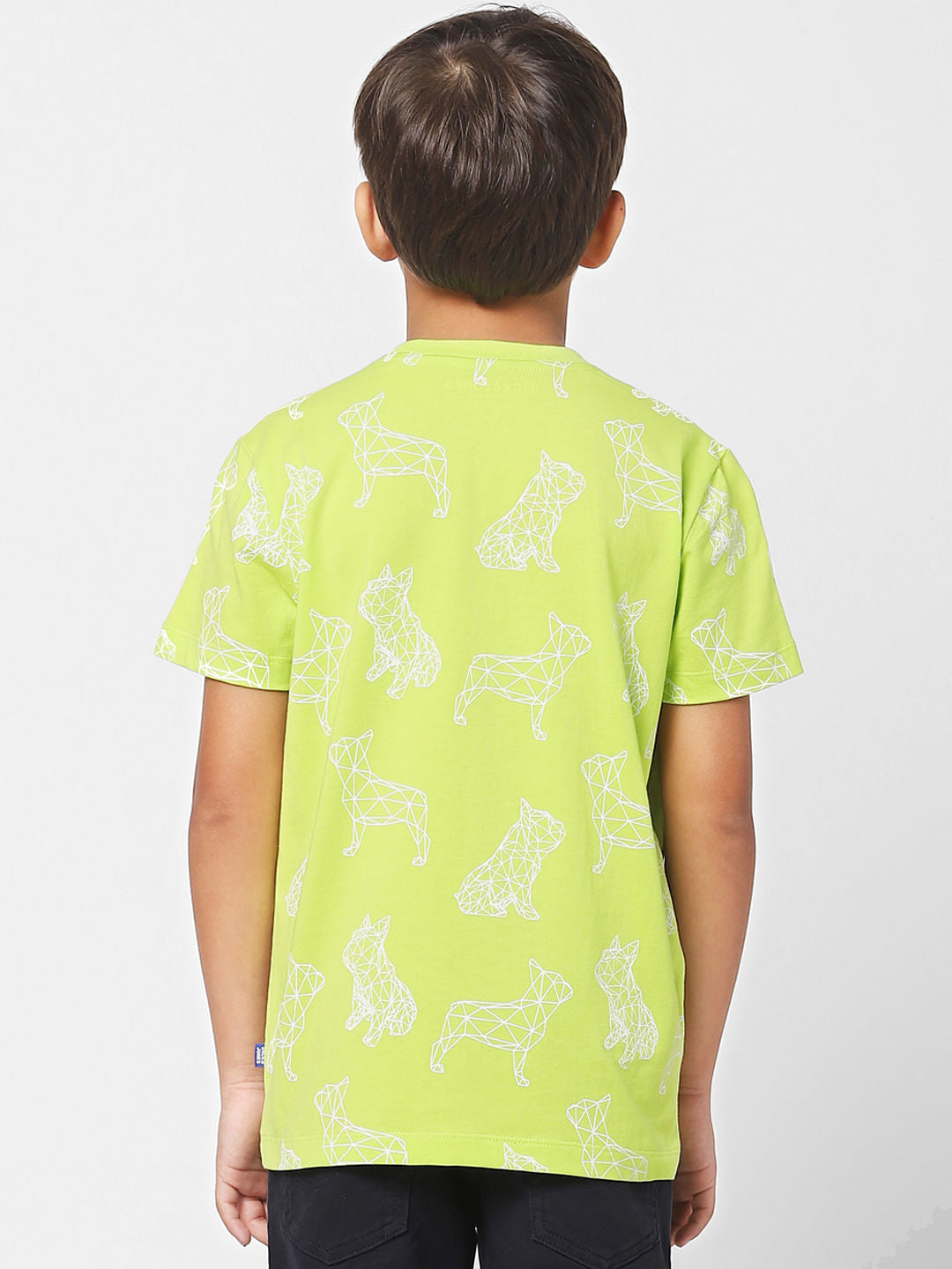 Boys Lime Green Printed Crew Neck T-shirt