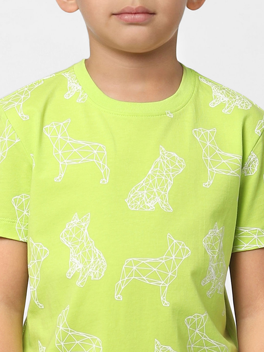 Boys Lime Green Printed Crew Neck T-shirt
