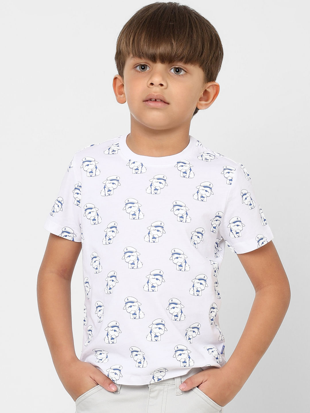 BOYS White Printed Crew Neck T-shirt