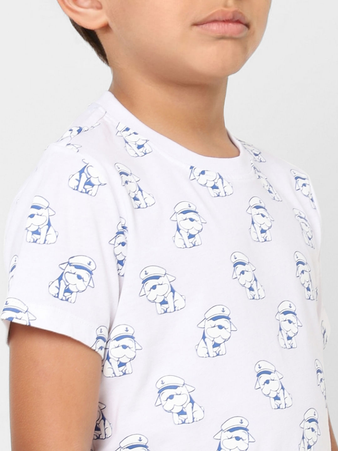 BOYS White Printed Crew Neck T-shirt