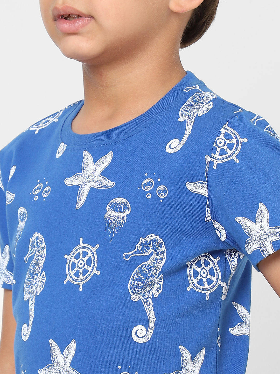 BOYS Blue Printed Crew Neck T-shirt