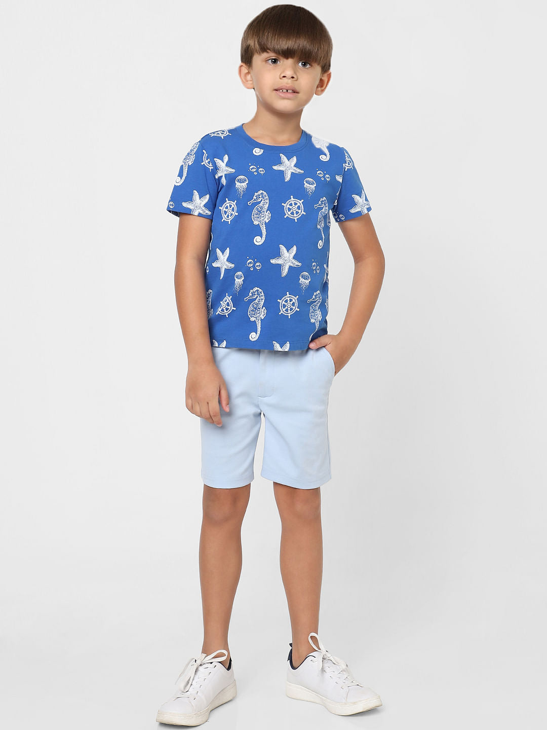 BOYS Blue Printed Crew Neck T-shirt