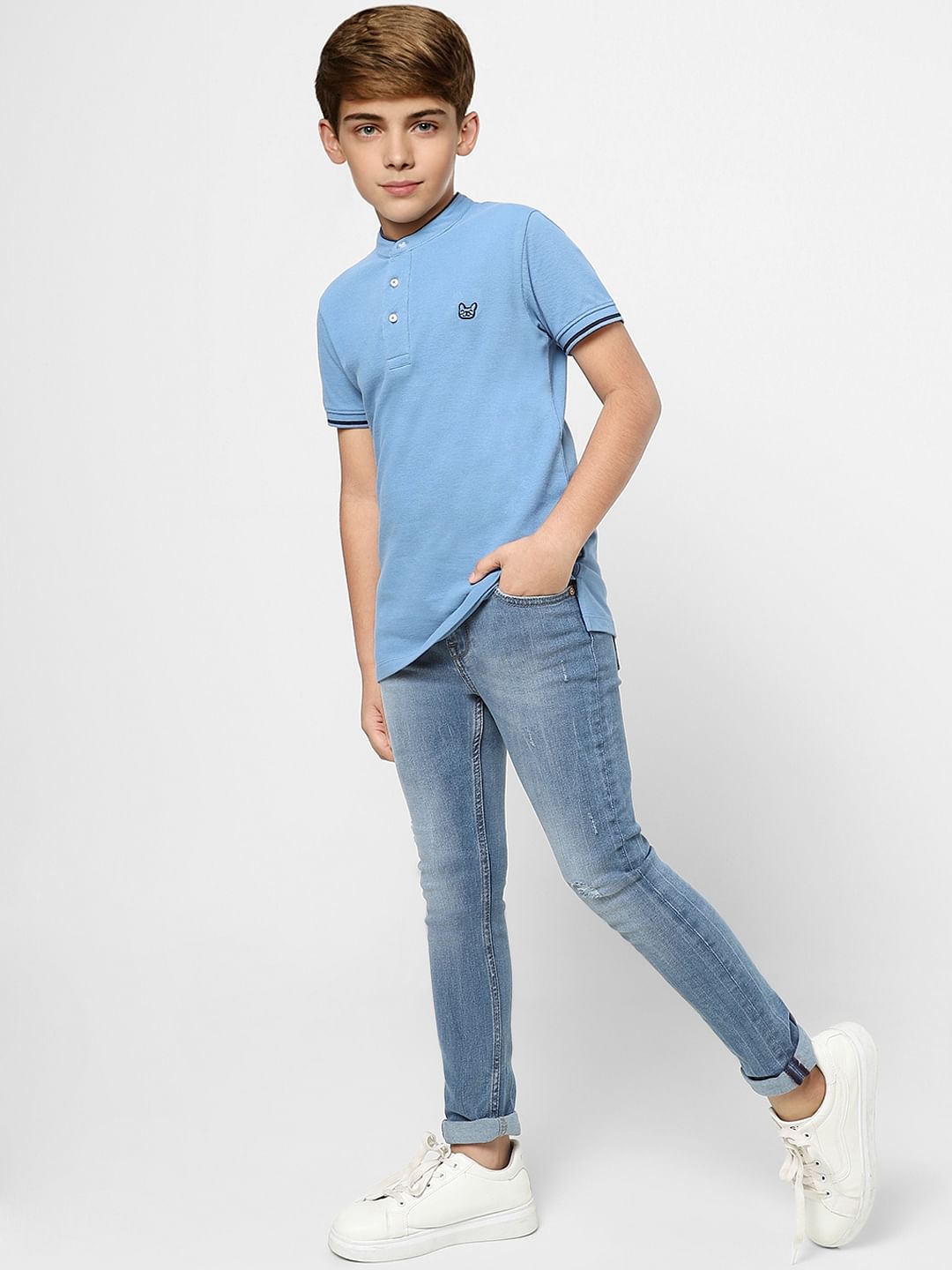 Boys Blue Polo Neck T-shirt - 9/10Y