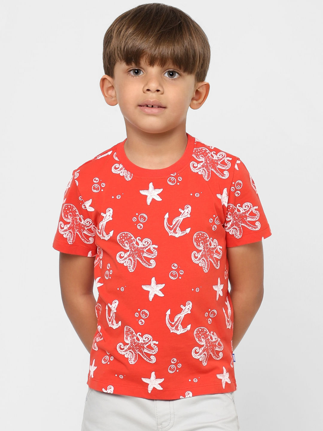 BOYS Red Printed Crew Neck T-shirt