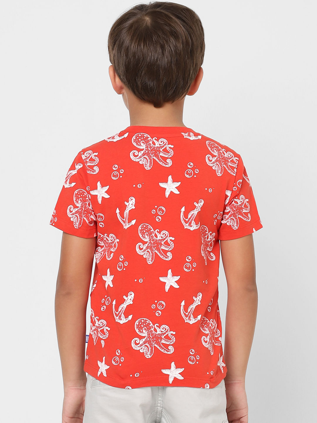 BOYS Red Printed Crew Neck T-shirt