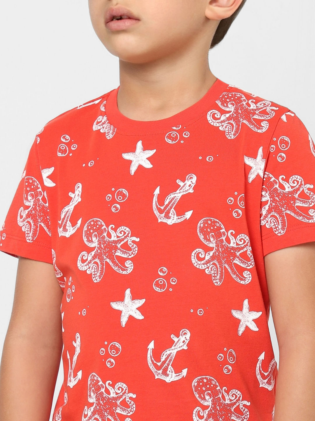 BOYS Red Printed Crew Neck T-shirt