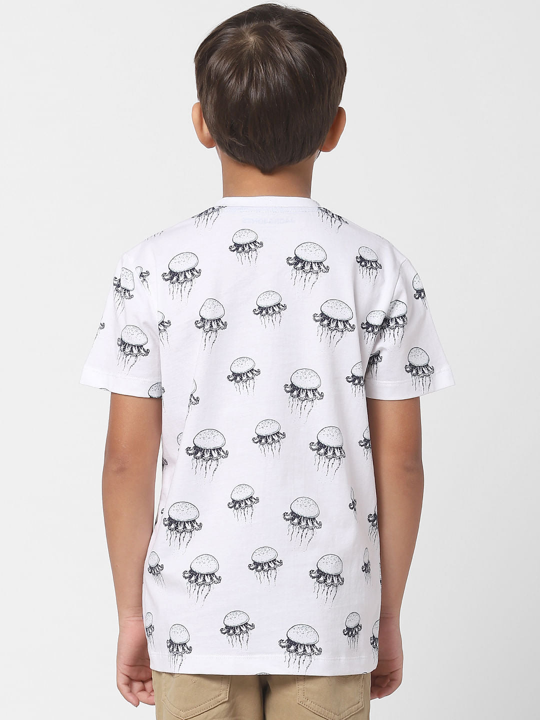 Boys White Jellyfish Print Crew Neck T-shirt