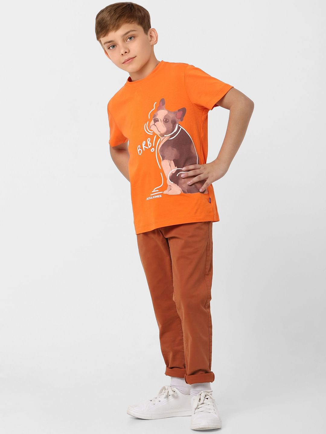 Boys Orange Graphic Print T-shirt - 4/5Y