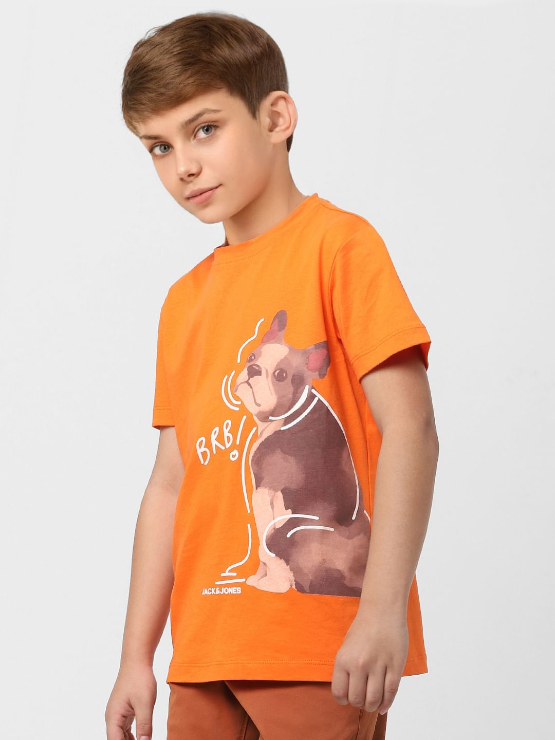 Boys Orange Graphic Print T-shirt